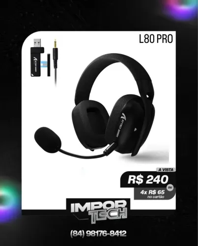 Headset Attack Shark L80 PRO sem fio TRI MODE (Preto). @importech_084