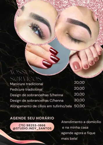 Manicure e pedicure, cílios e sobrancelh a domicílio a 