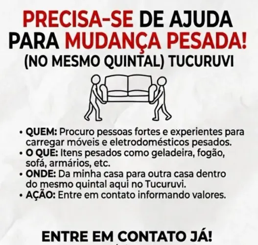 Precisa-se de carregador de móveis e eletrodomésticos para mudança