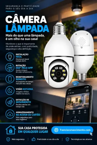 Câmera Lâmpada WI-FI 360° visão Noturna