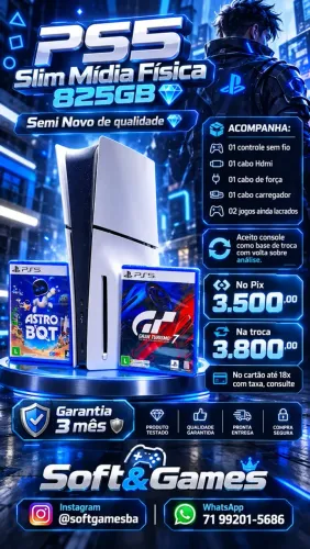 Ps5 Slim mídia física 925gb aceito cartão com garantia loja física 