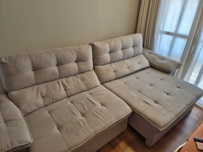 Sofá em Linho cinza, 4 lugares Retrátil e Reclinável,  2,90 de largura