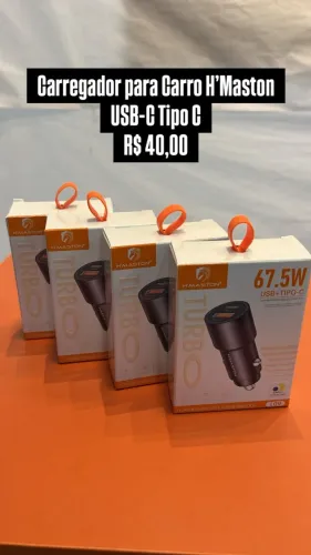 Carregador para carro H´MASTON USB-C tipo C - Loja Fisica