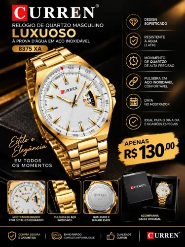 Curren Relógio De Quartzo Masculino Luxuoso À Prova D'água Em Aço Inoxidável