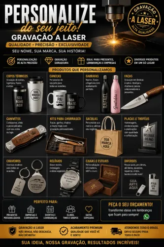 ? PRODUTOS PERSONALIZADOS COM GRAVAÇÃO A LASER - SEU NOME, LOGO OU ARTE!