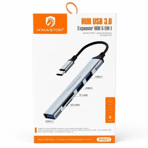 Hub USB Tipo C H'Maston ZHQ23 5 Em 1 OTG Leitor SD TF Adaptador Alumínio Notebook pode ret