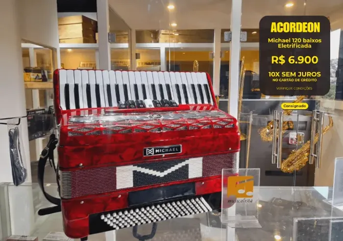 Acordeon 120 baixos Michael Vermelha