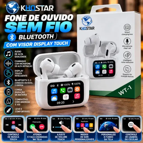 Fone de ouvido sem fio bluetooth com visor Digital Touch
