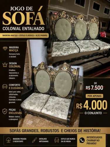 Sofá colonial madeira maciça 