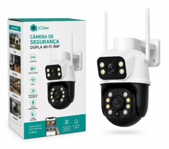 Câmera de Segurança Dupla Wi-Fi 3MP iCSee - Nova - Ditudo Tech e Variedades