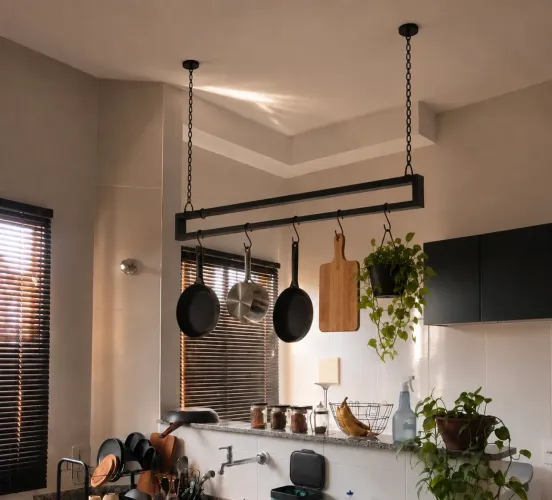 Paneleiro Suspenso Preto Industrial 120cm - Organizador de Cozinha