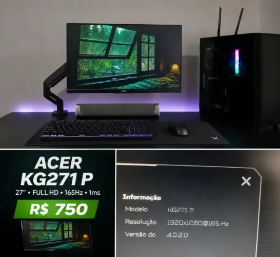 Monitor Gamer Acer KG271 P 27? 165Hz Full HD 1ms