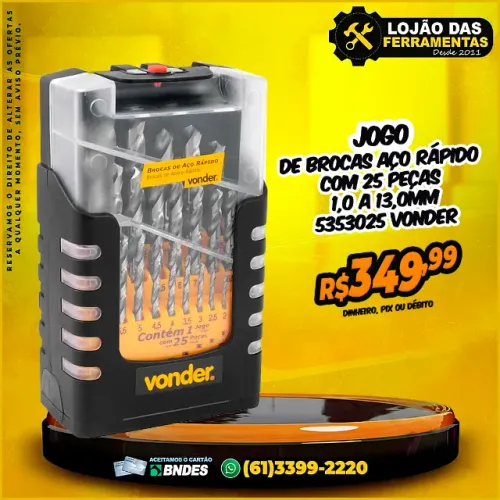 Jogo de Brocas Aço Rápido Com 25 Peças 1,0 a 13,0mm 5353025 Vonder