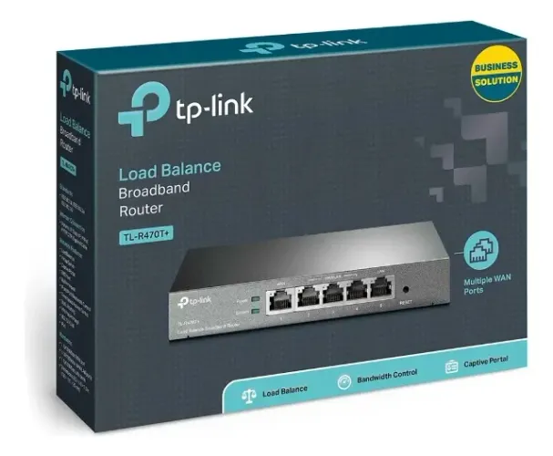 Roteador Load Balance TPLink R470+ na caiixa com acessórios