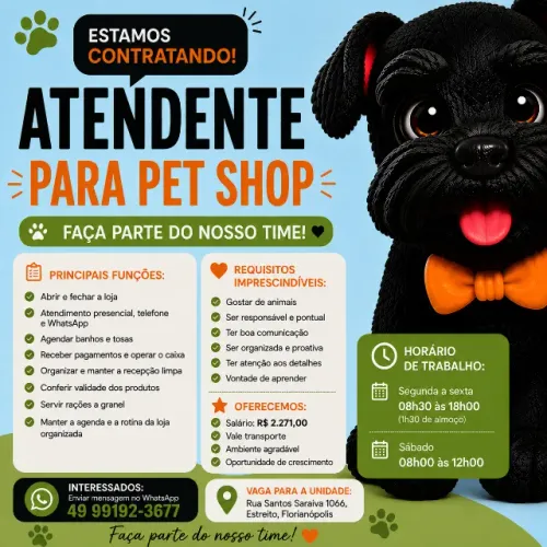 Atendente pet shop Estreito