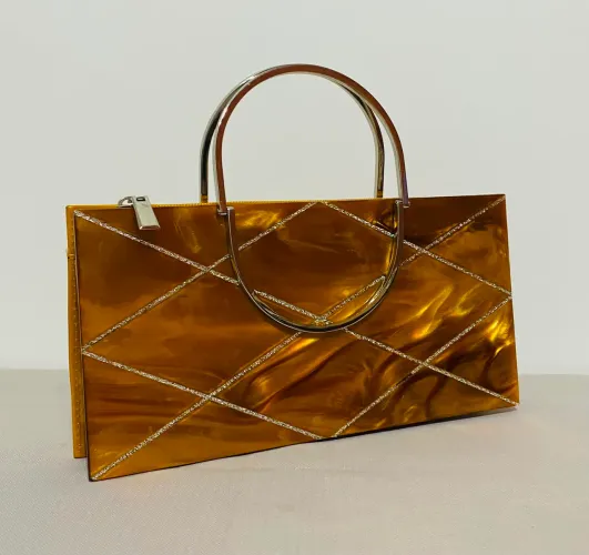 Bolsa Clutch de Festa Chenson Bronze/Mostarda - Praticamente Nova