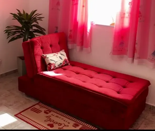 Sofá cama chaise 1 lugar - Veludo vinho