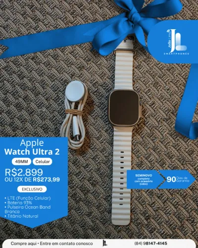 APPLE WATCH ULTRA 2, 49MM, CELULAR, BAT 93%, SEMINOVO, SEM CAIXA, EXCLUSIVO!