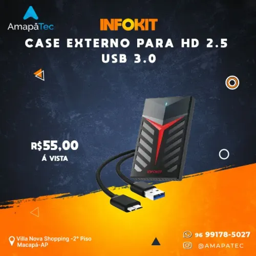 Case Externo Infokit para HD 2.5" SATA, USB 3.0