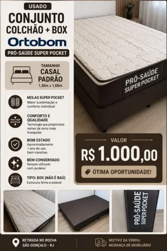 Cama box + colchão perfeito estado