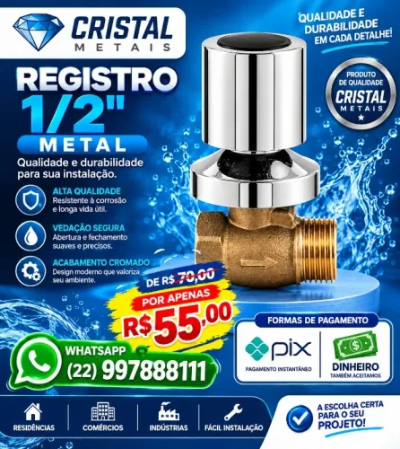 Registro para água de inox 1/2 NÃO RESERVO ( Contato apenas Whatsapp ) produto novo