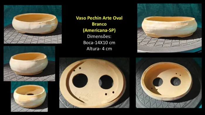 Vaso Oval Rústico Branco Bonsai Pechin Art
