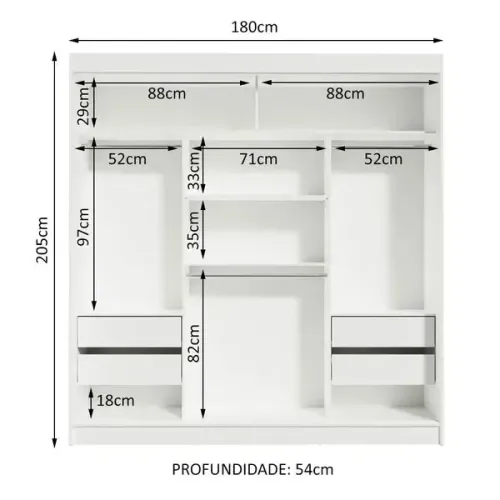 Guarda-roupa Casal Madesa Reno 3 Portas De Correr Com Espelho