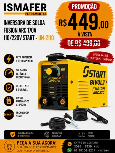 INVERSORA DE SOLDA FUSION ARC 170A 110/220V START - UN-2110