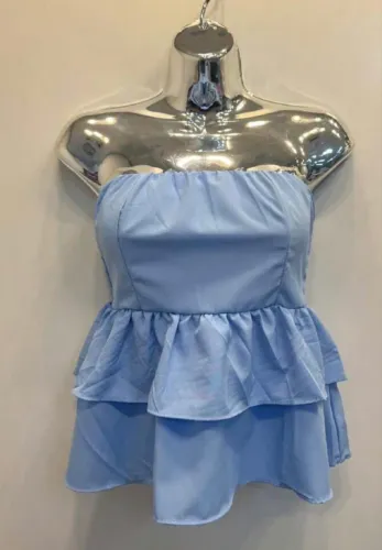 Blusa tomara que caia azul bebê único