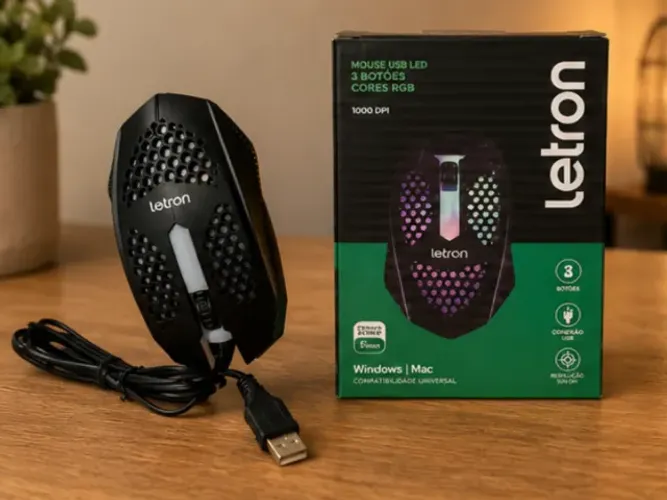 Kit com 2 Mouses Gamer Letron USB com LED RGB