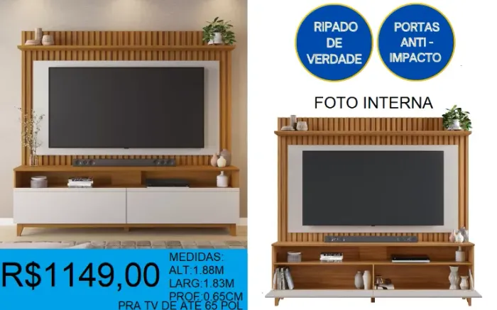 CONJUNTO PARA SUA SALA - TV ATE 65 POL- PORTAS ANTI IMPACTO = ENTREGA GRATIS
