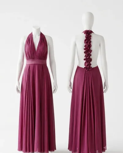 Vestido vinho longo com detalhe floral
