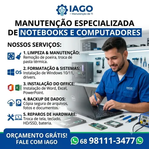 Manutenção, Formatação e Reparo de Notebook e PC | Orçamento Grátis