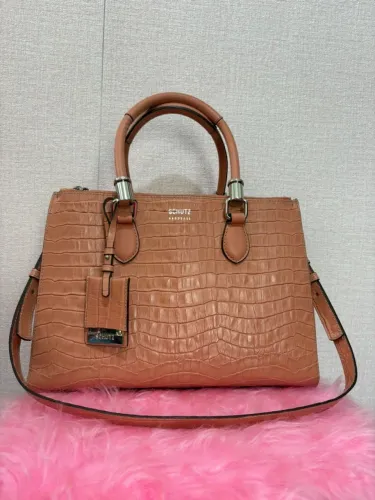 bolsa schutz couro croco nude rosado