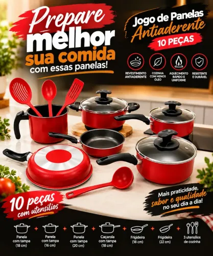 Jogo de panelas Teflon Antiaderente