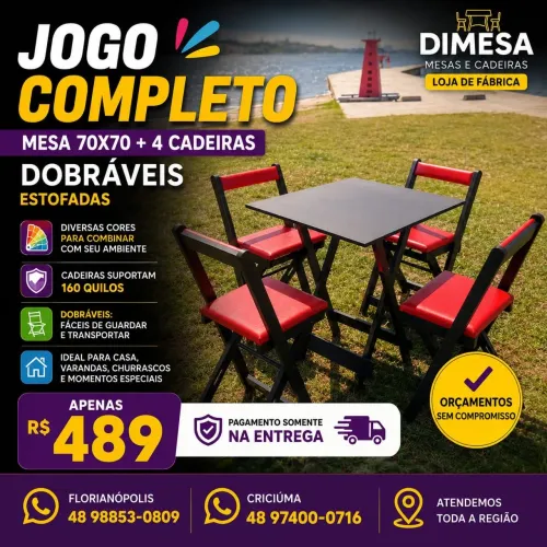 Kit mesa com 4 cadeiras estofadas várias cores. Entrega rápida. Pague na entrega
