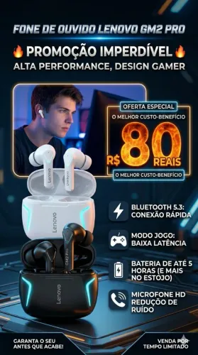Fone de ouvido Lenovo gm2 pro