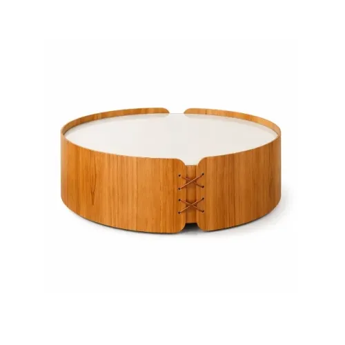 Mesa de Centro Redonda Istambul 60cm em Madeira Maciça e Tampo Off White - Bordinhon