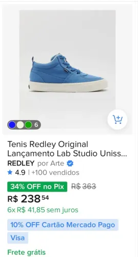 tenis redley studio cano alto azul e vermelho