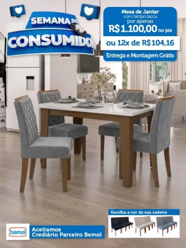 Mesa de jantar 4 lugares R$1100,00