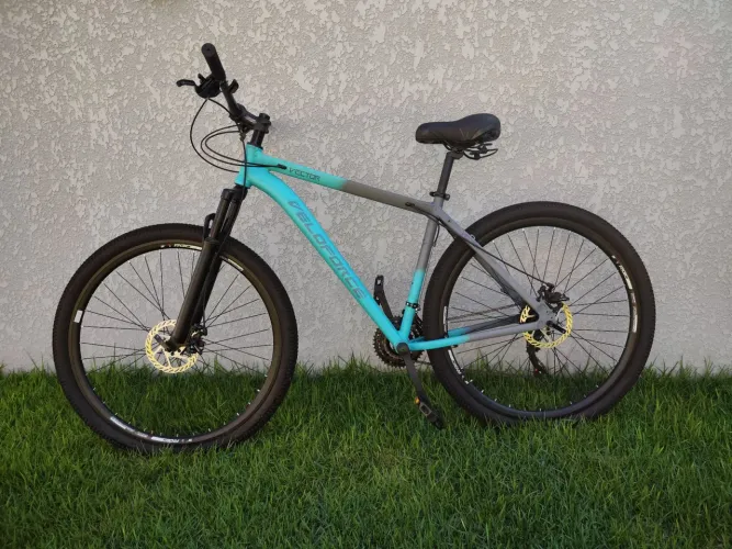 Bicicleta aro 29, 21 marchas, freio a disco.