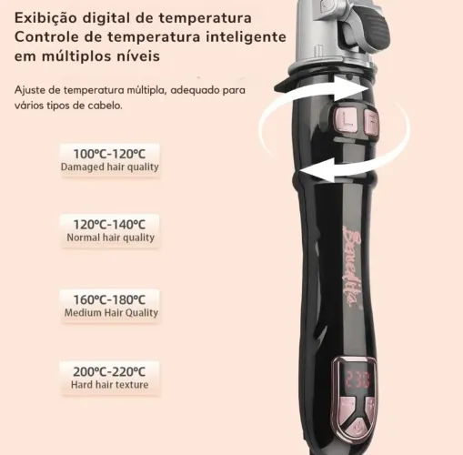 Modelador de cachos giro automático 28mm profissional rosa
