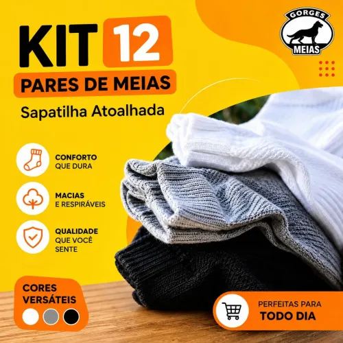 Kit Com 12 Pares de Meias Sapatilha Atoalhada.