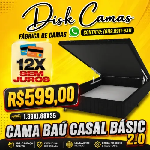 Cama Baú Casal Basic 2.0 - Qualidade de Fábrica com Super Espaço e Oferta Imperdível!