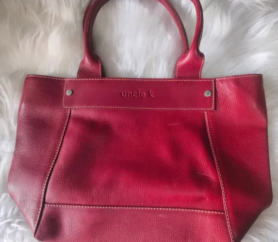 Bolsa Feminina De Couro Legítimo Uncle K - Vermelho Bordô