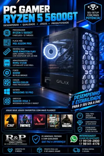 PC GAMER RYZEN 5 5600GT | 16GB KINGSTON FURY | NVMe 512GB | WATER COOLER ?