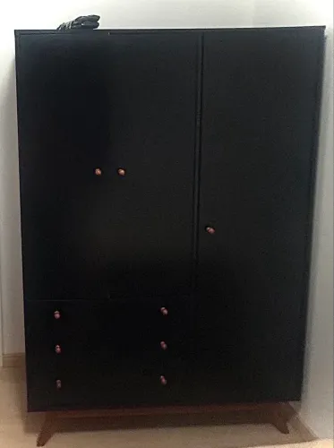 Guarda-Roupa Solteiro Retrô 3 Portas 3 Gavetas Preto