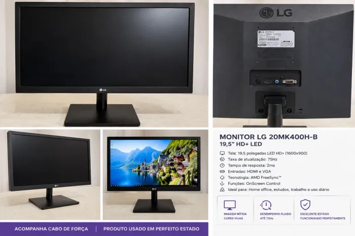 Monitor LG 20MK400H-B 19,5? - Excelente estado