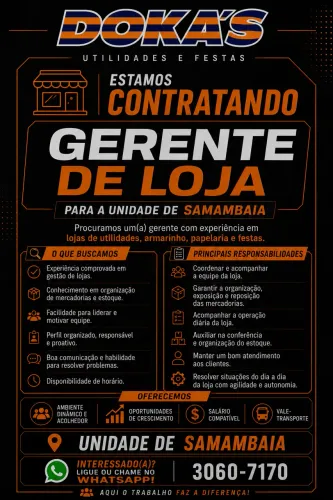 Gerente de Loja | Samambaia | Dokas Utilidades e Festas