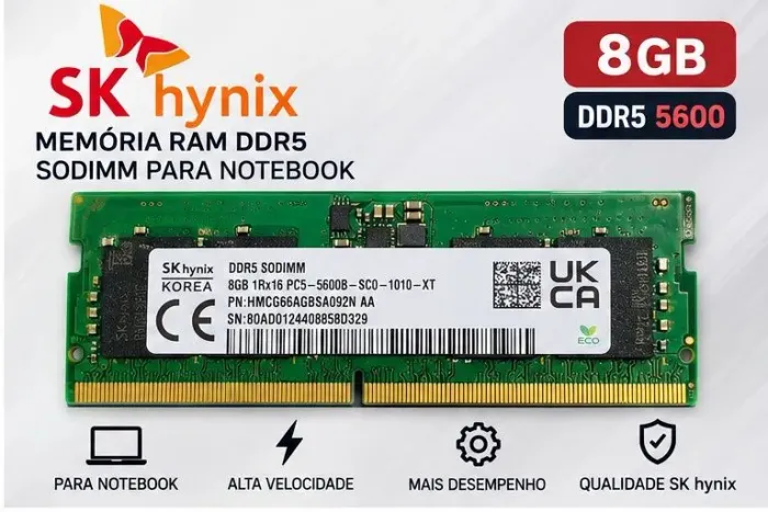 Memória RAM SK hynix 8GB DDR5 5600MHz SODIMM Notebook